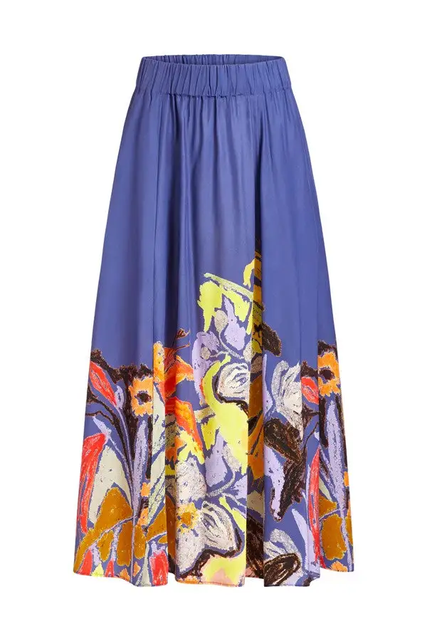 Purple Watercolor Floral A-Line Midi Skirt