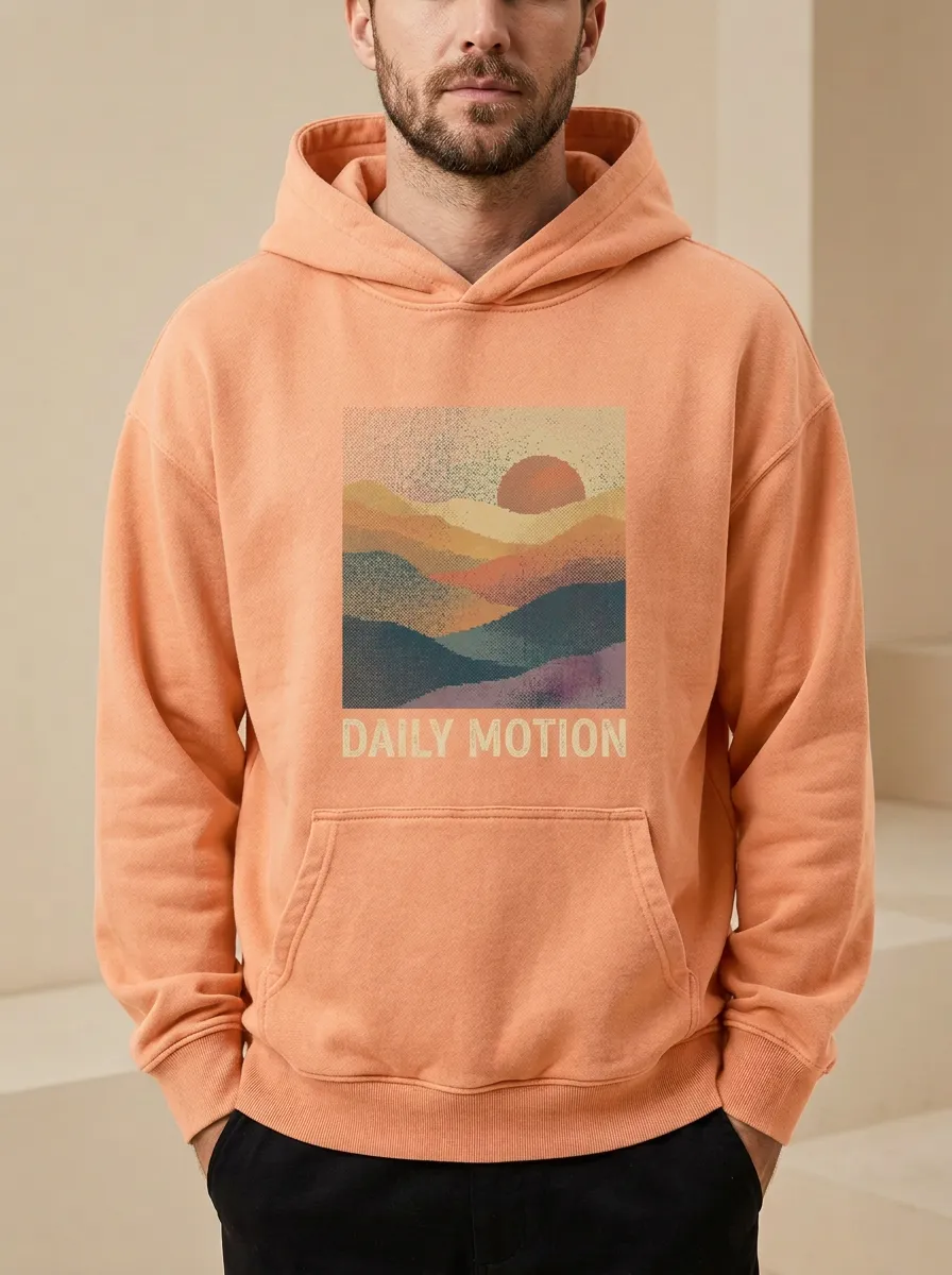 Men's Motion Retro Mountain Sunset Print Hoodie