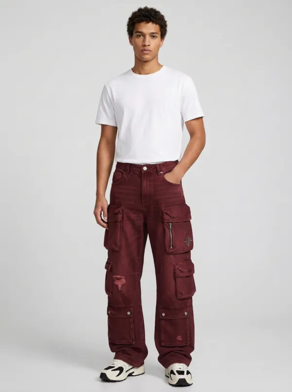 Men's Streetwear Vintage Distressed Multi-Pocket Denim Cargo Jeans