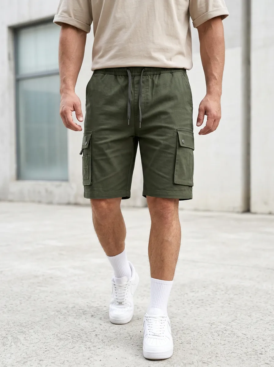 Streetwear Multi-Pocket Drawstring Cargo Shorts