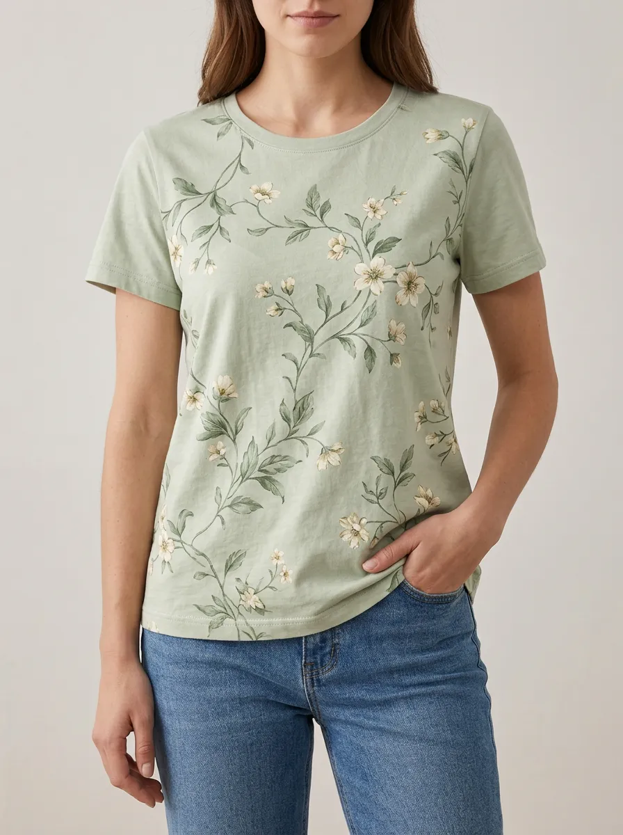 Casual T Shirt with Floral Botanical Detail
