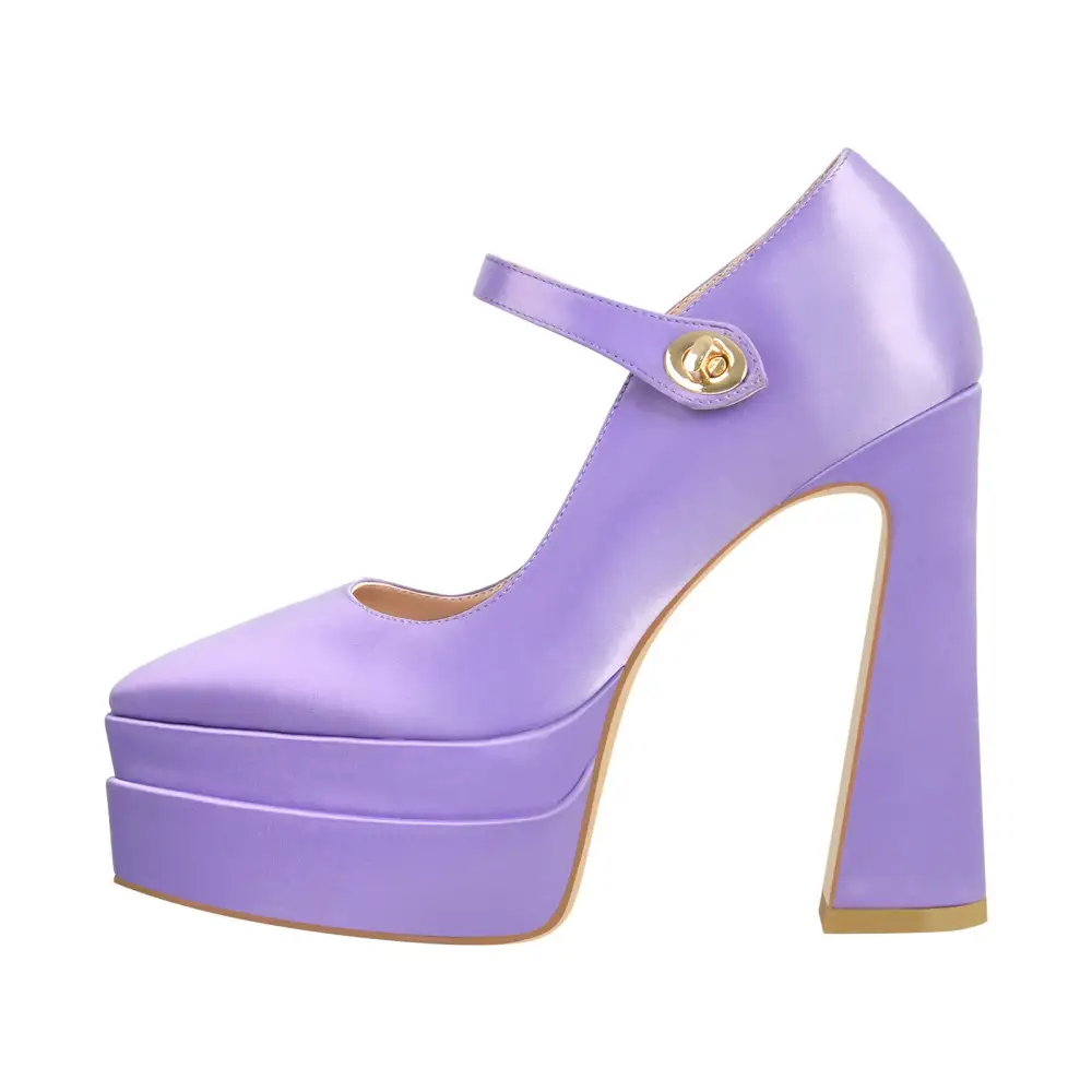 Satin Finish Pointed Toe Platform Chunky Heel Pumps
