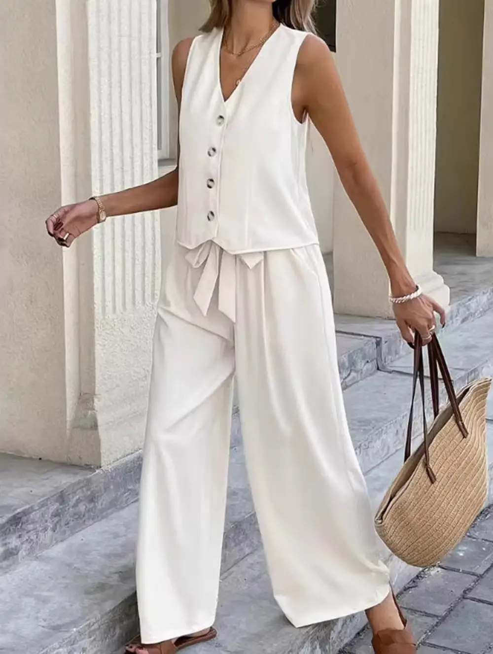 V-Neck Single-Breasted Vest Trousers Set