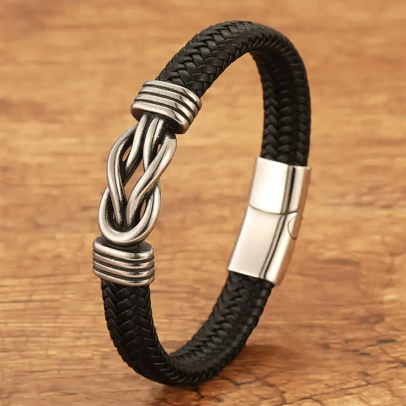 Leather Braided Infinite Knot Durability Geometric Bracelet