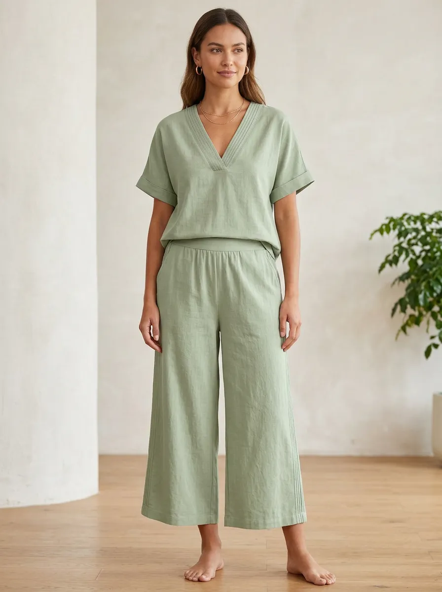 Pleated Women's V-Neck Shirt