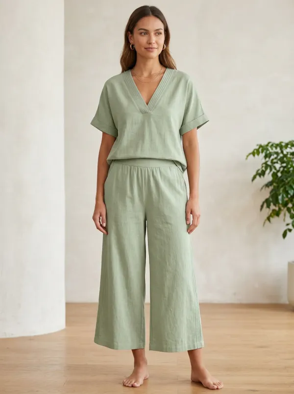Pleated Women's V-Neck Shirt