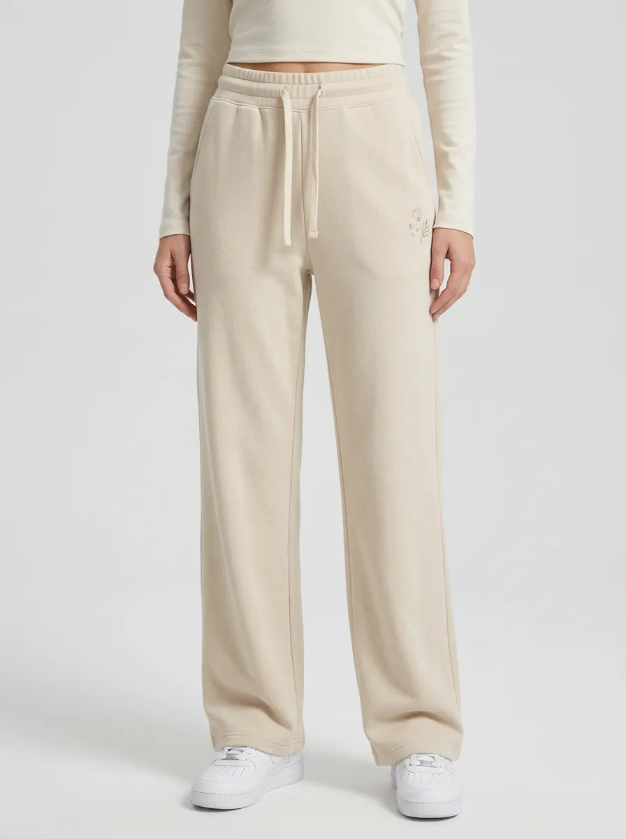 Women's Minimalist Floral Small Embroidery Printed Sweatpants