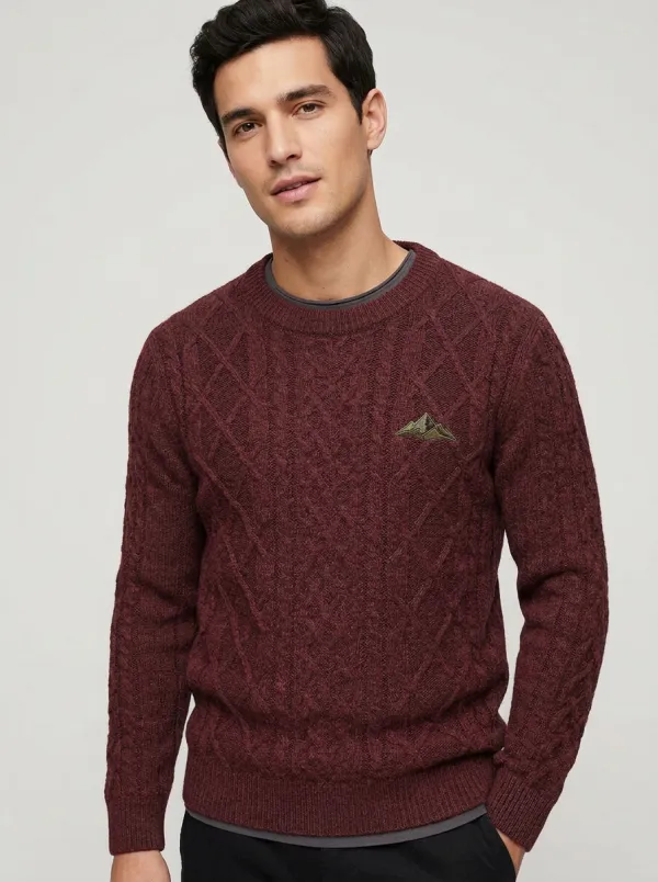 Men's Charcoal Grey Cable-Knit Crewneck Sweater