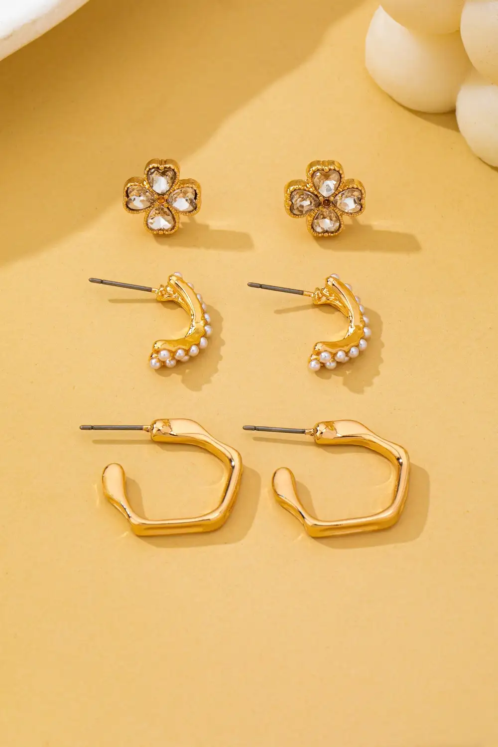 Floral Gem Pearl Hoop Trio