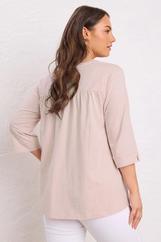 Pink Pleat Front Henley Top detail 2