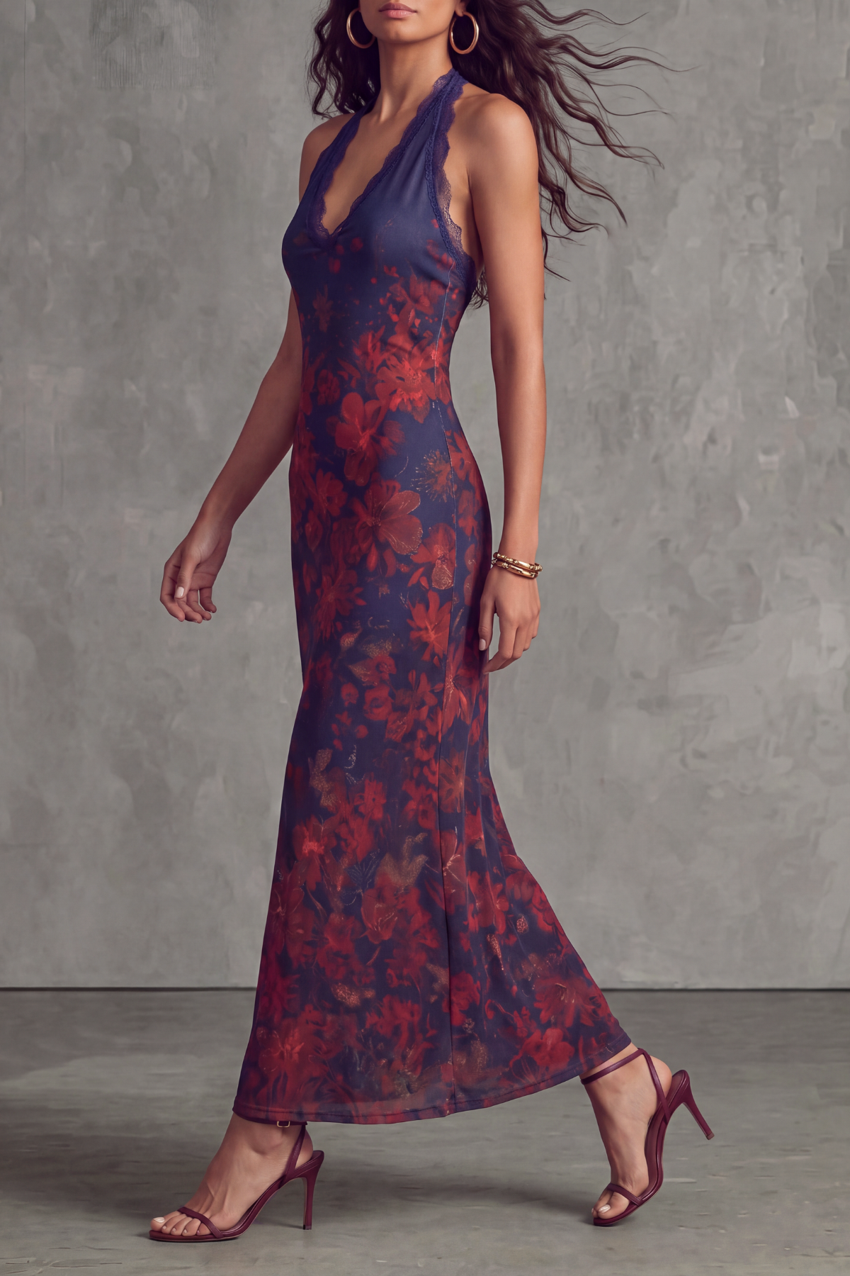 Classic Lace Trim Lace Floral Maxi Dress