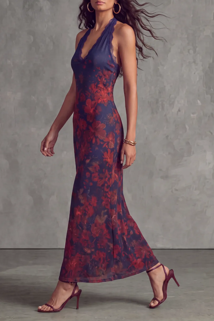 Classic Lace Trim Lace Floral Maxi Dress