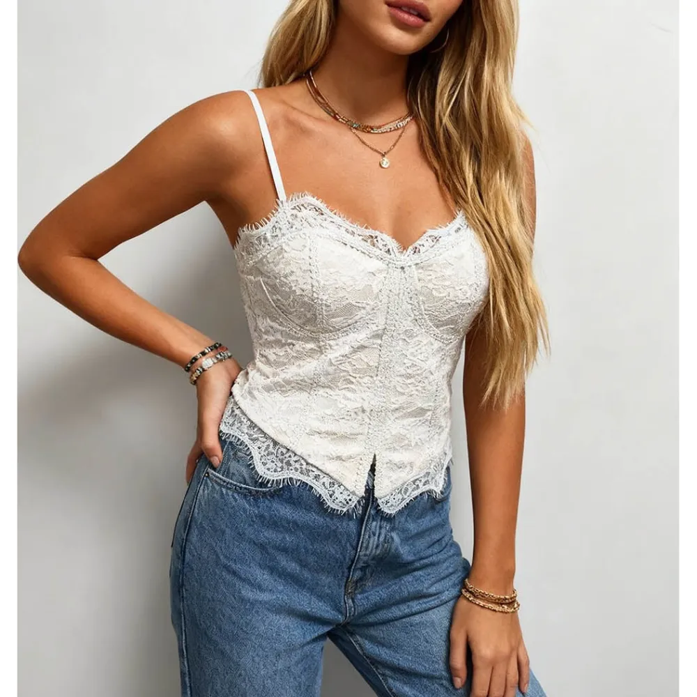 Lace Trim Corset Sweetheart Neckline Cami Top