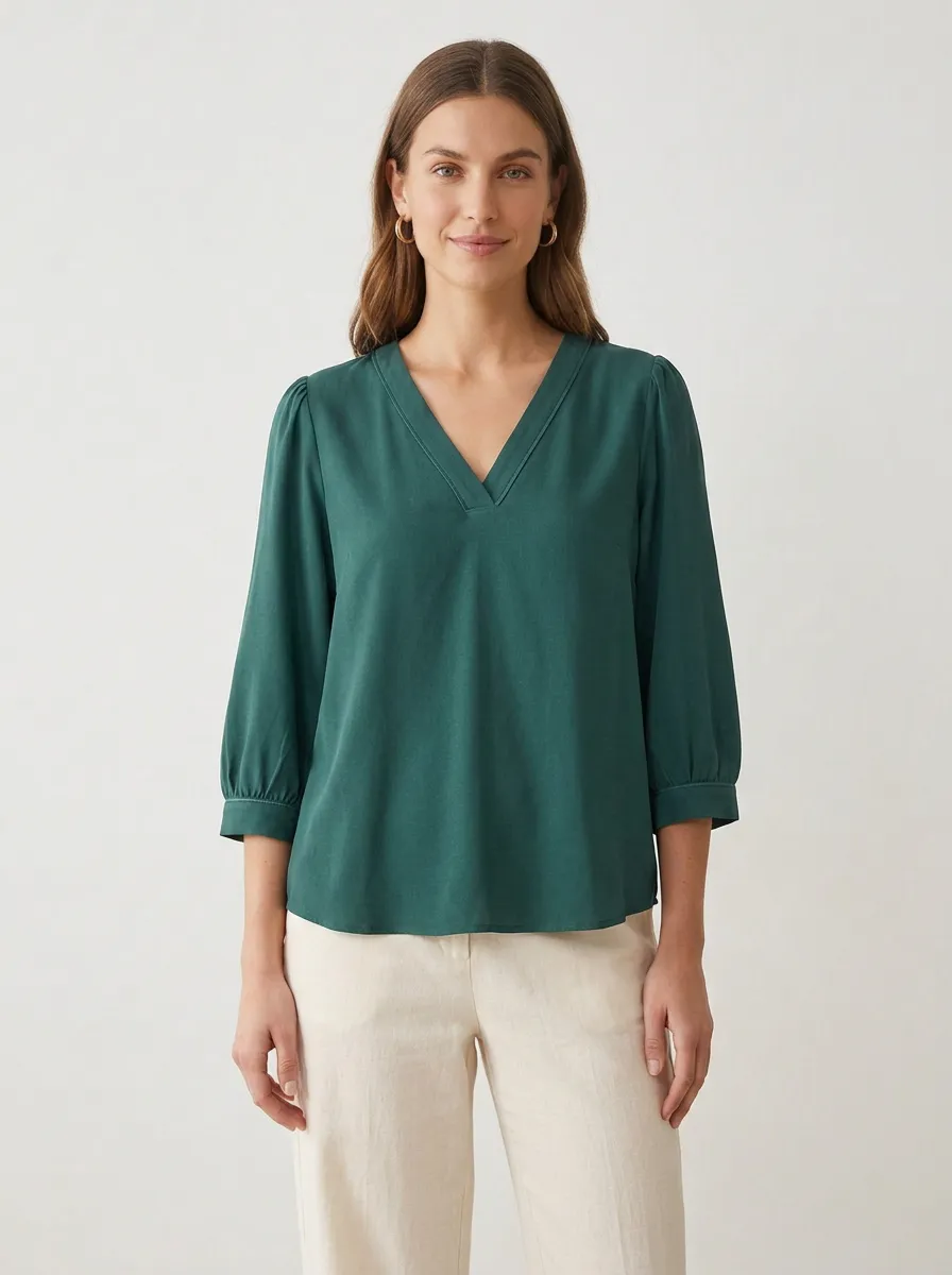 Short-Sleeve Puff-Sleeve Relaxed Women's V-Neck Casual Lounge Set