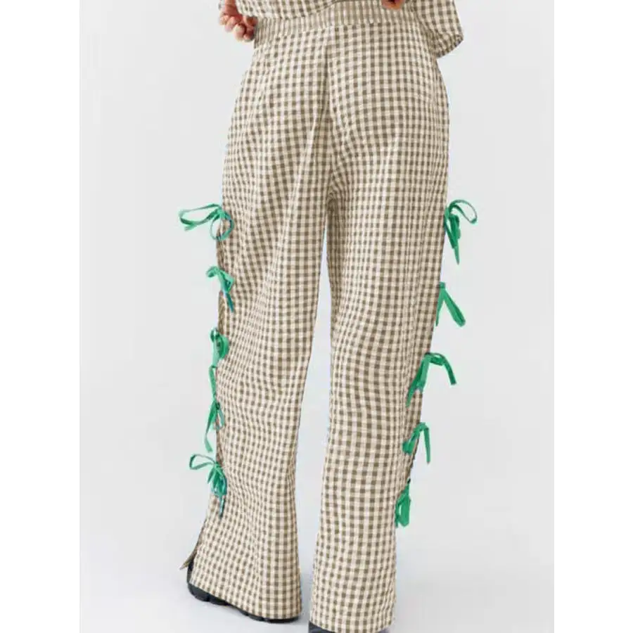 Side Tied Plaid Pants