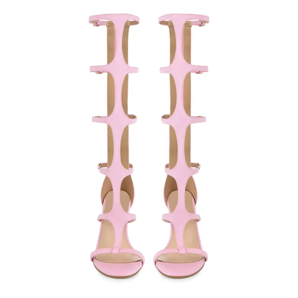 Round Toe Multi Buckles T-Strap Wedge Heel Sandals