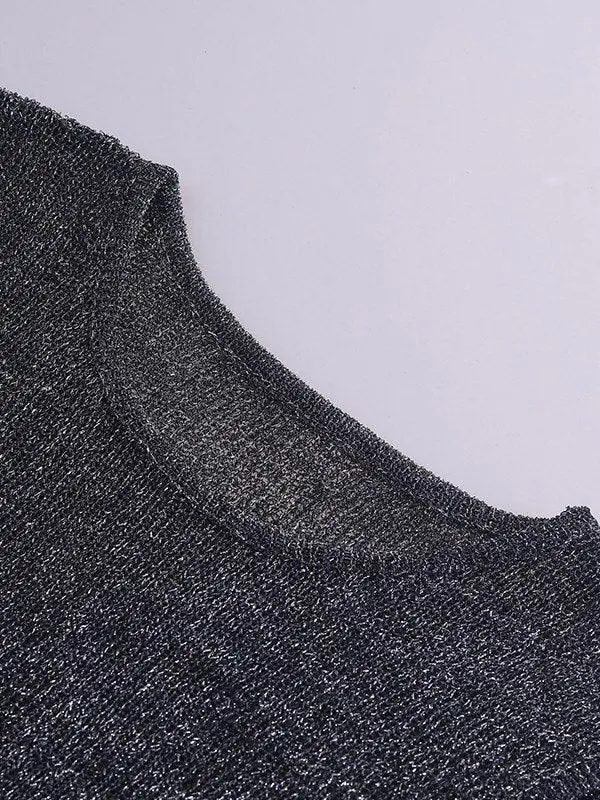 Crew-Neck Sheer Metallic Cropped Tank Top