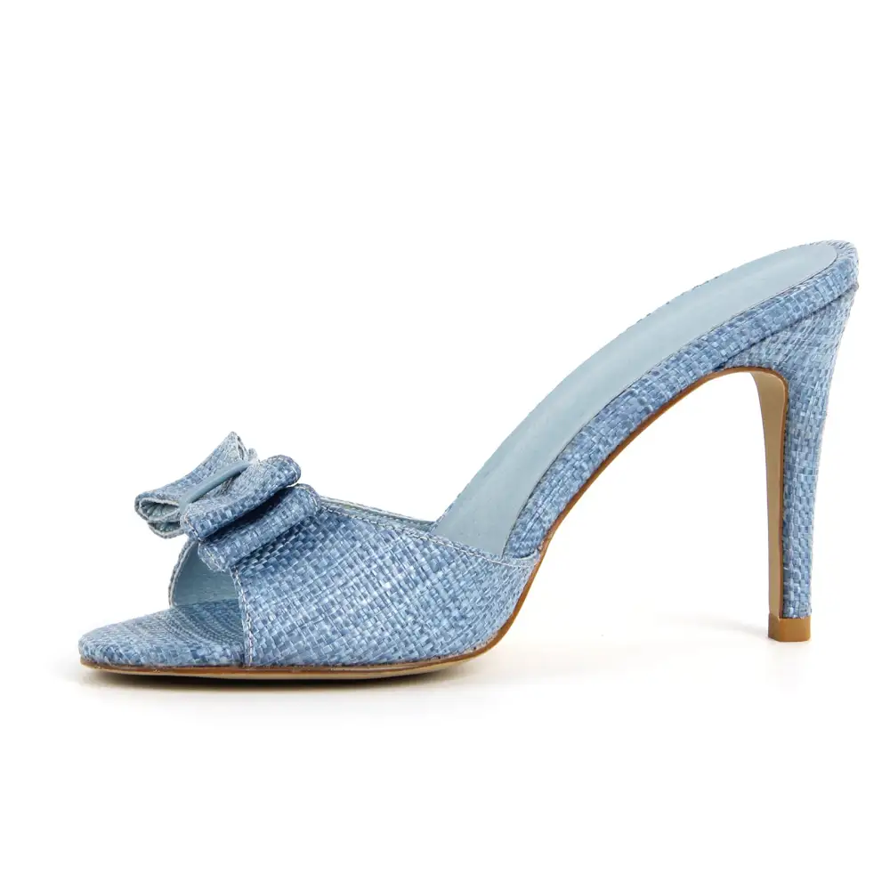 Round Toe Bow Woven Mule Sandals