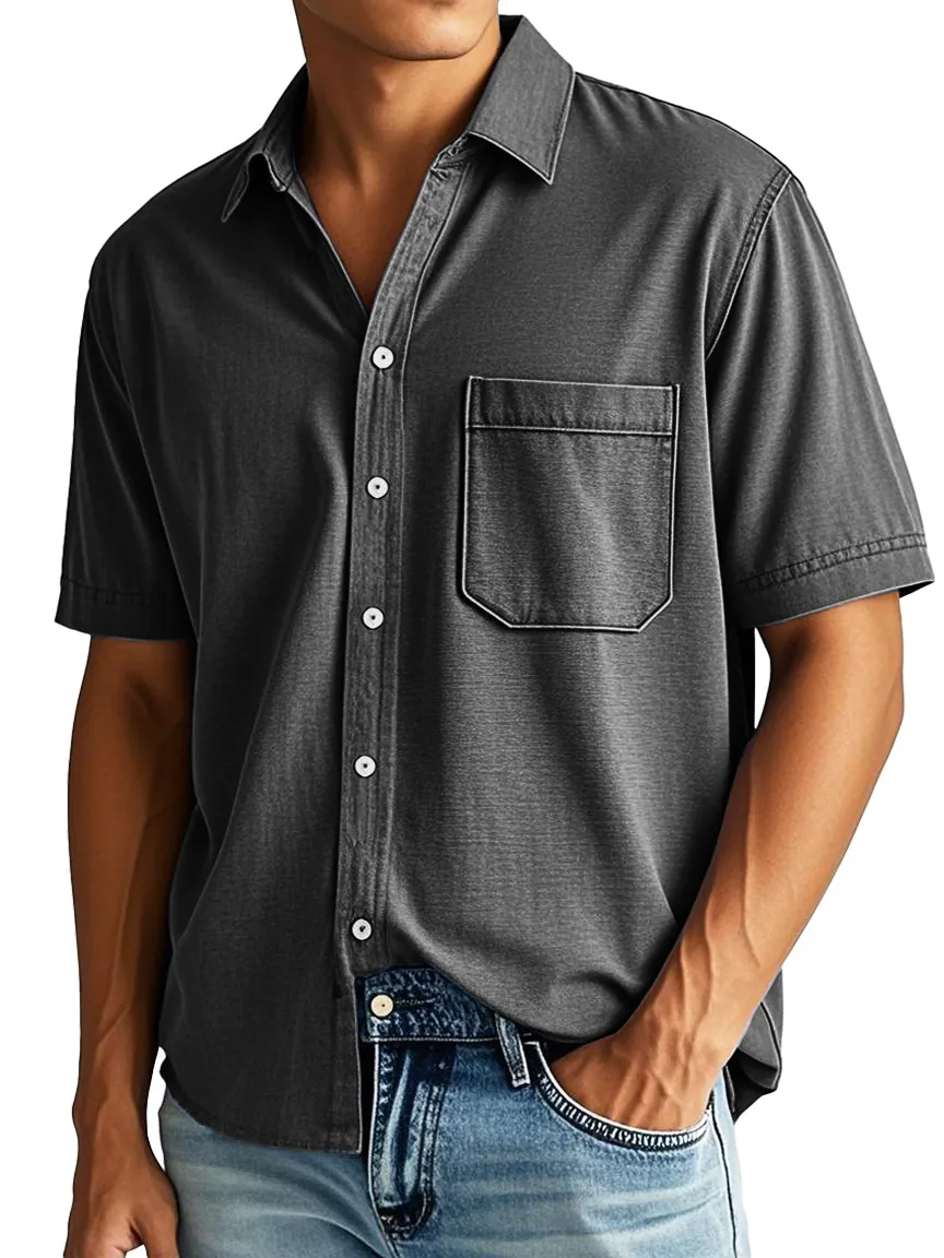 Clean Cut Short Sleeve Open Collar Pocket Shirt