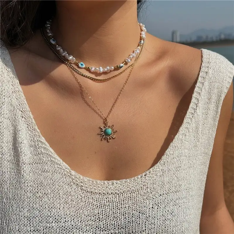 Pearl Resin Sunflower Necklace