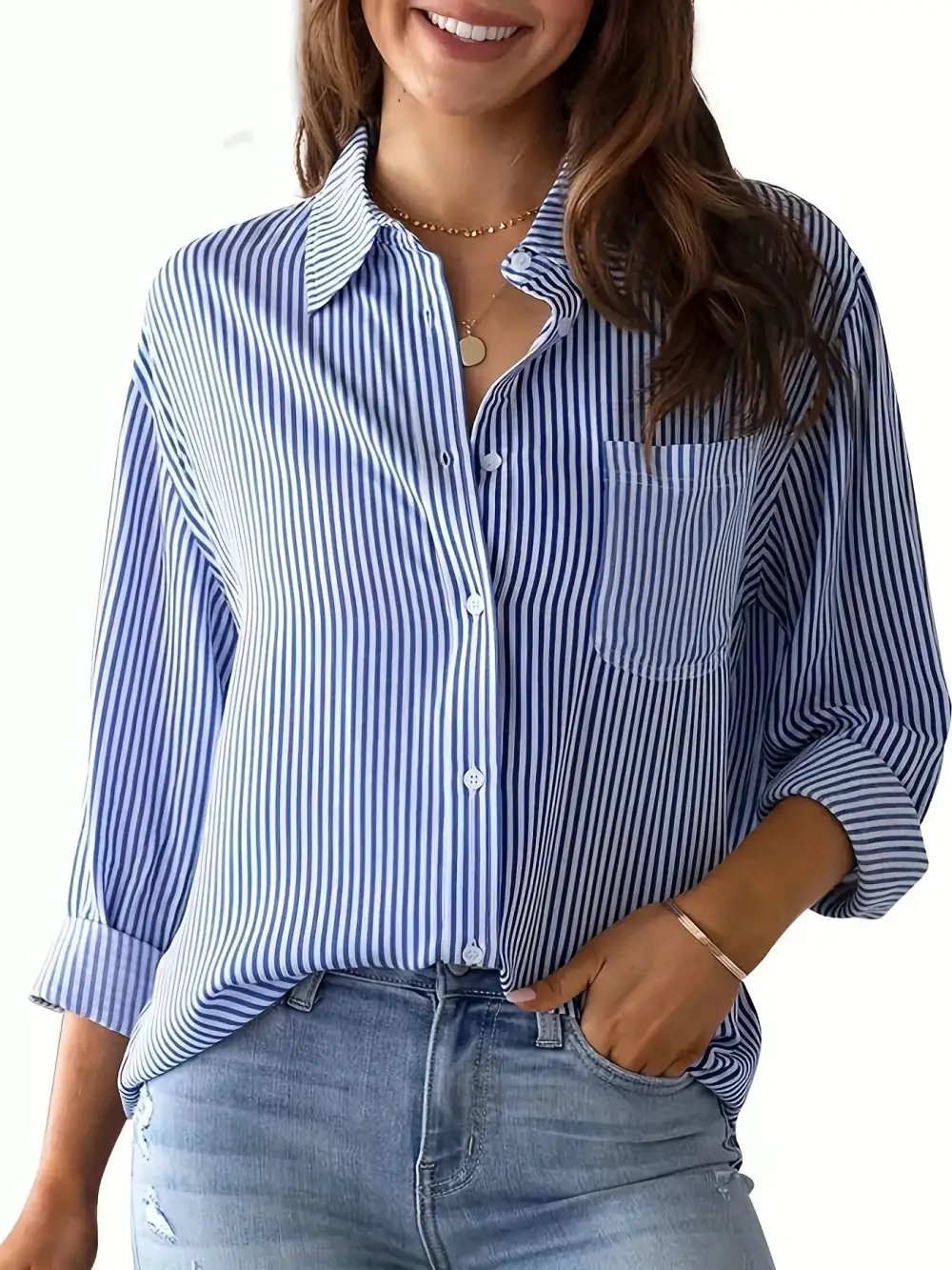 Striped Button Down Relaxed Fit Shirt