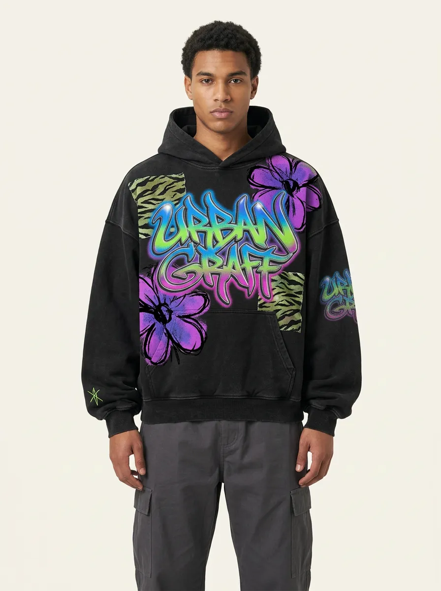 Unisex Urban Graffiti Floral Zebra Graphic Hoodie