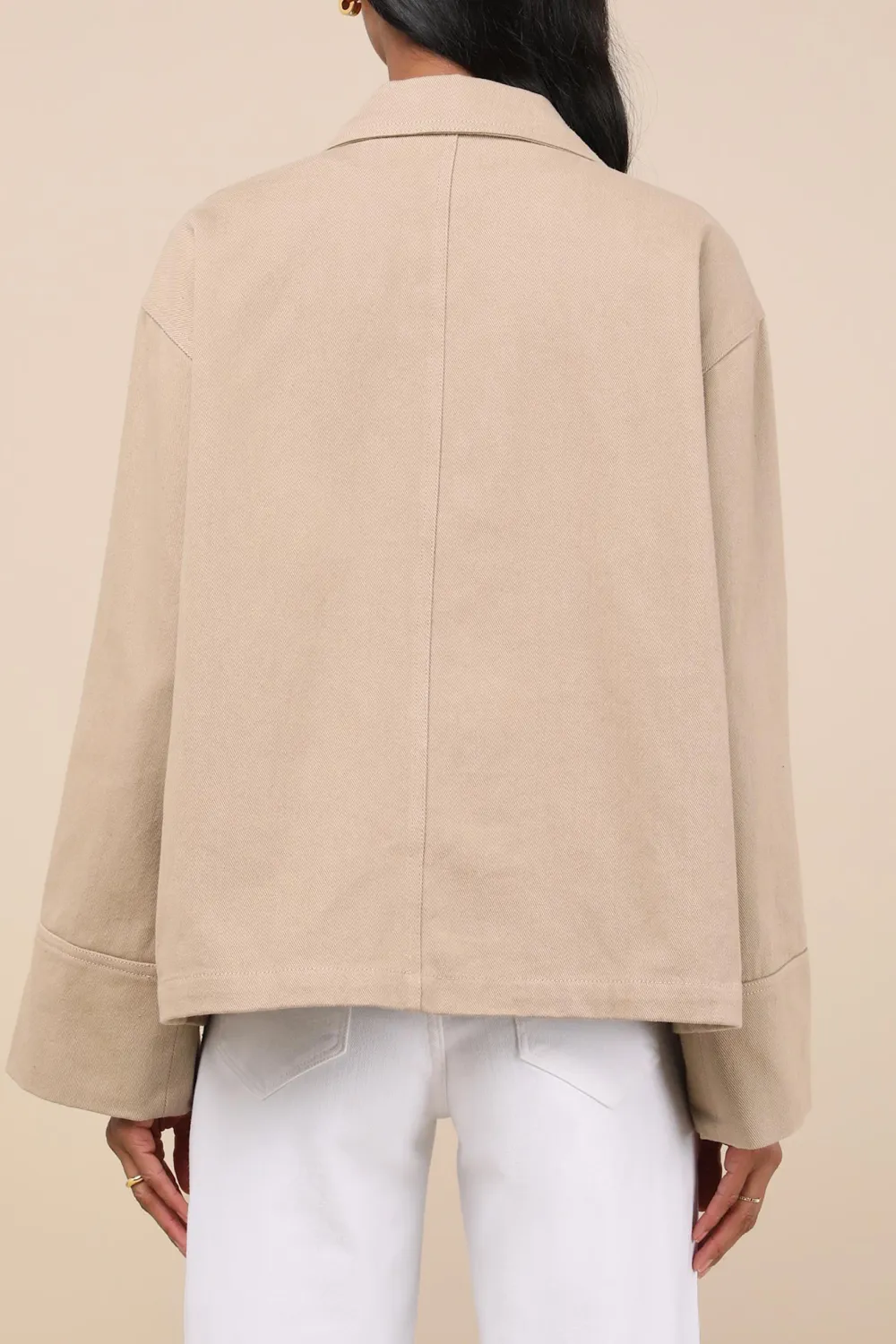 Casual Style Taupe Twill Cotton Chore Jacket