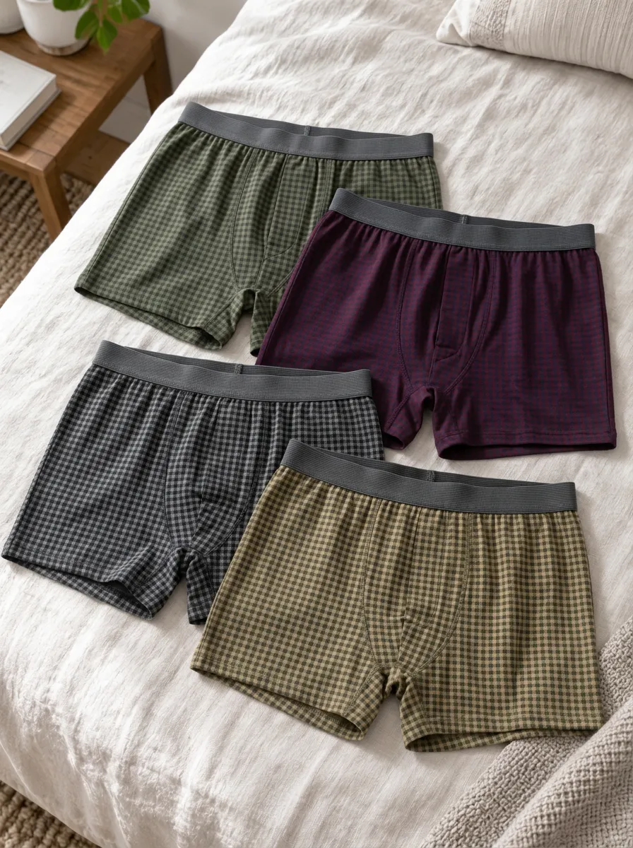Men's Gingham Plaid Pattern Printed 4-Pack Boxer Briefs