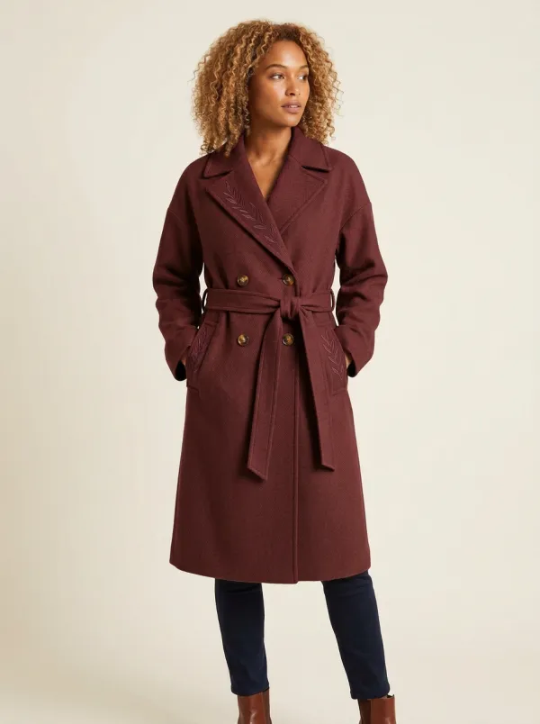 Women's Leaf Embroidered Printed Trench Coat