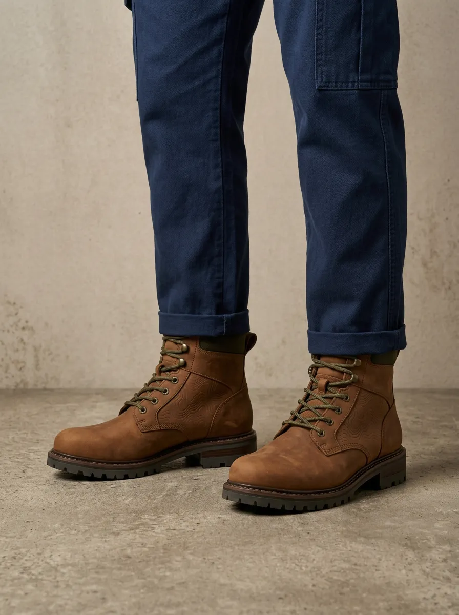 Men's Hiking Topographic Map Embossed Work Boots