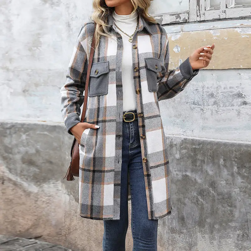 Women's Chic Shirt Plaid Button-Detail Outwear