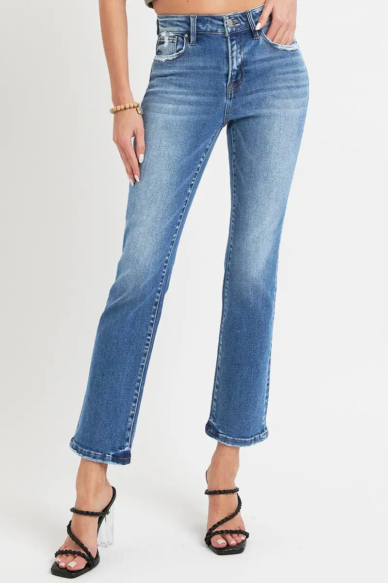 Mid Rise Ankle Straight Pocket Denim Jeans