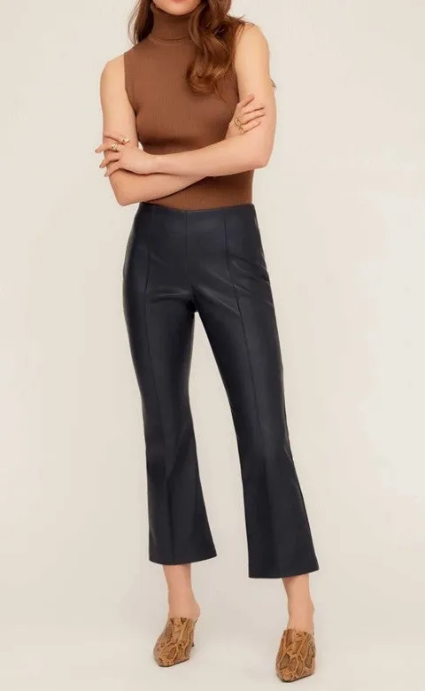 Black Faux Leather Pintuck Pants