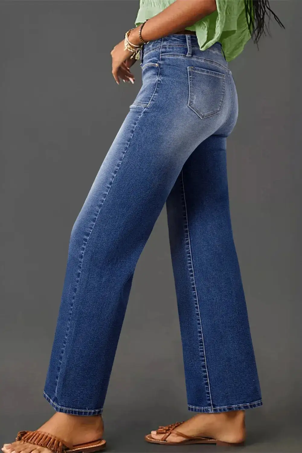 High Waisted Wide Leg Vintage Wash Denim Jeans