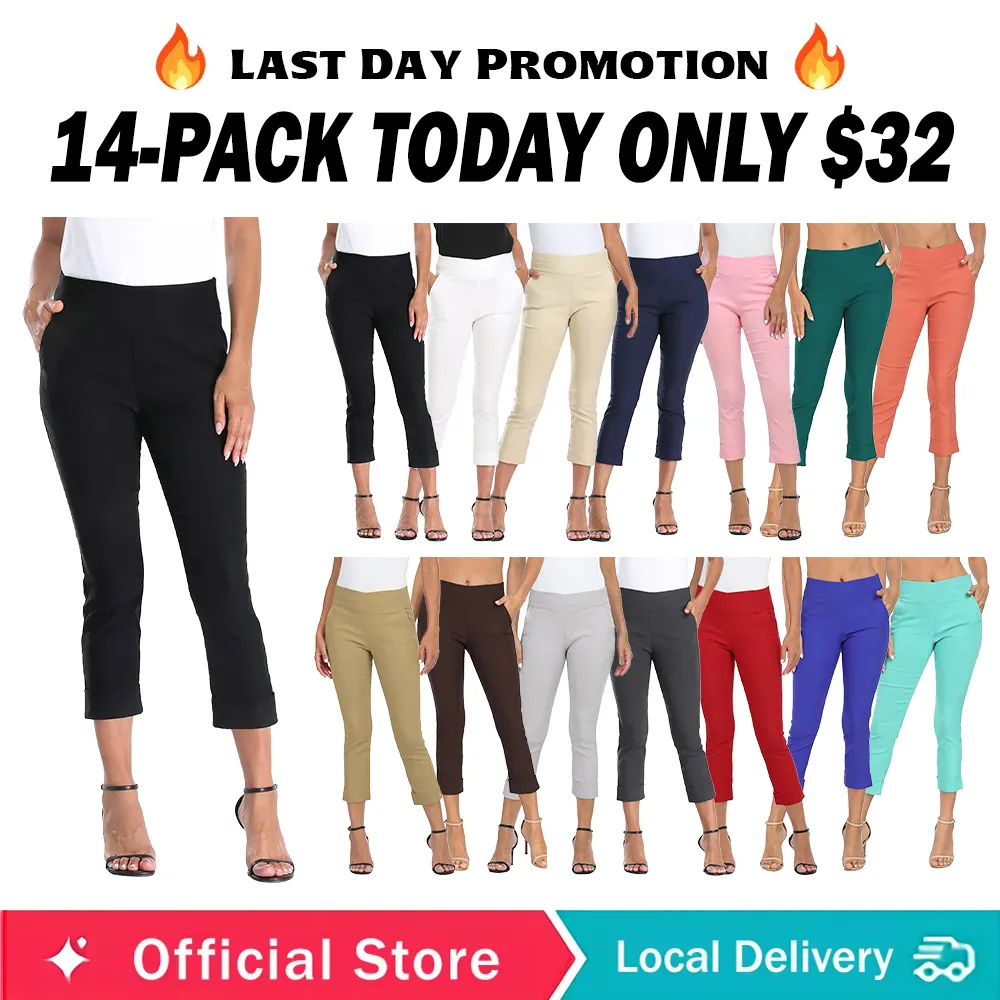 Women's Pull-On Capri Pants Stretch Straight Leg Trouser