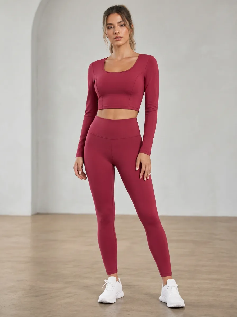 Women's Crop Top Long Sleeve Leggings Set