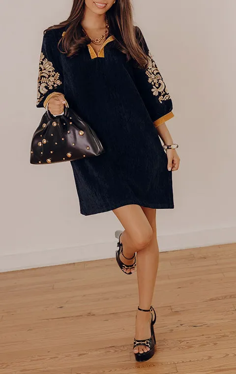 V-Neck Embroidered Mini Dress