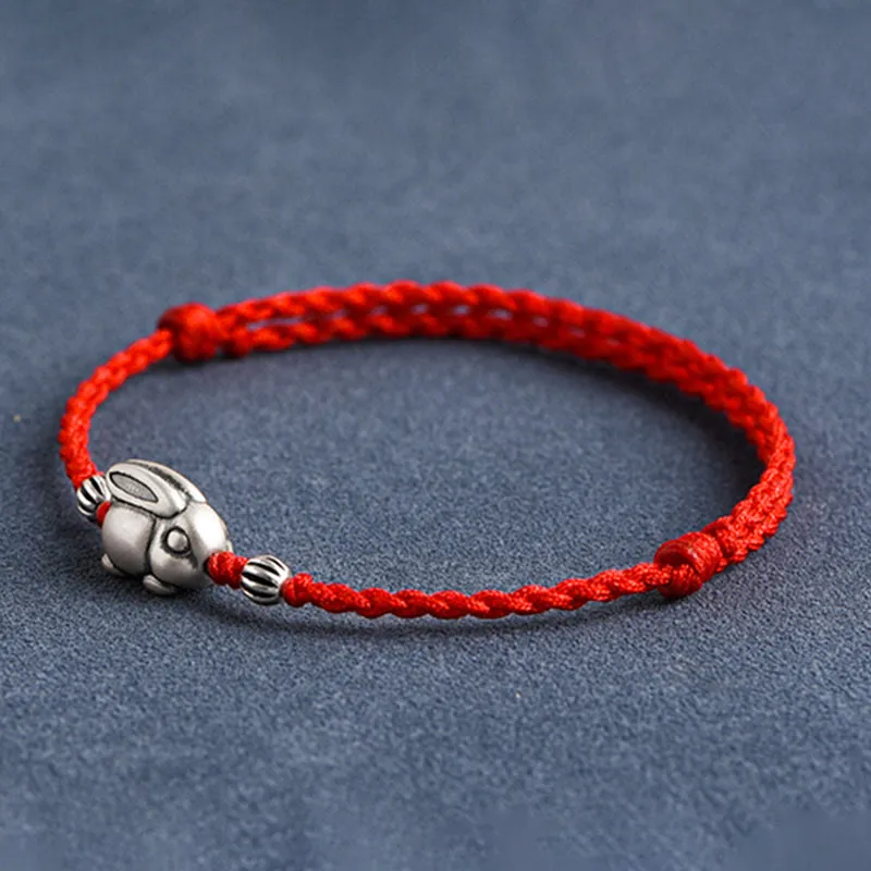Handmade Sterling Silver Rabbit Rope Bracelet Anklet