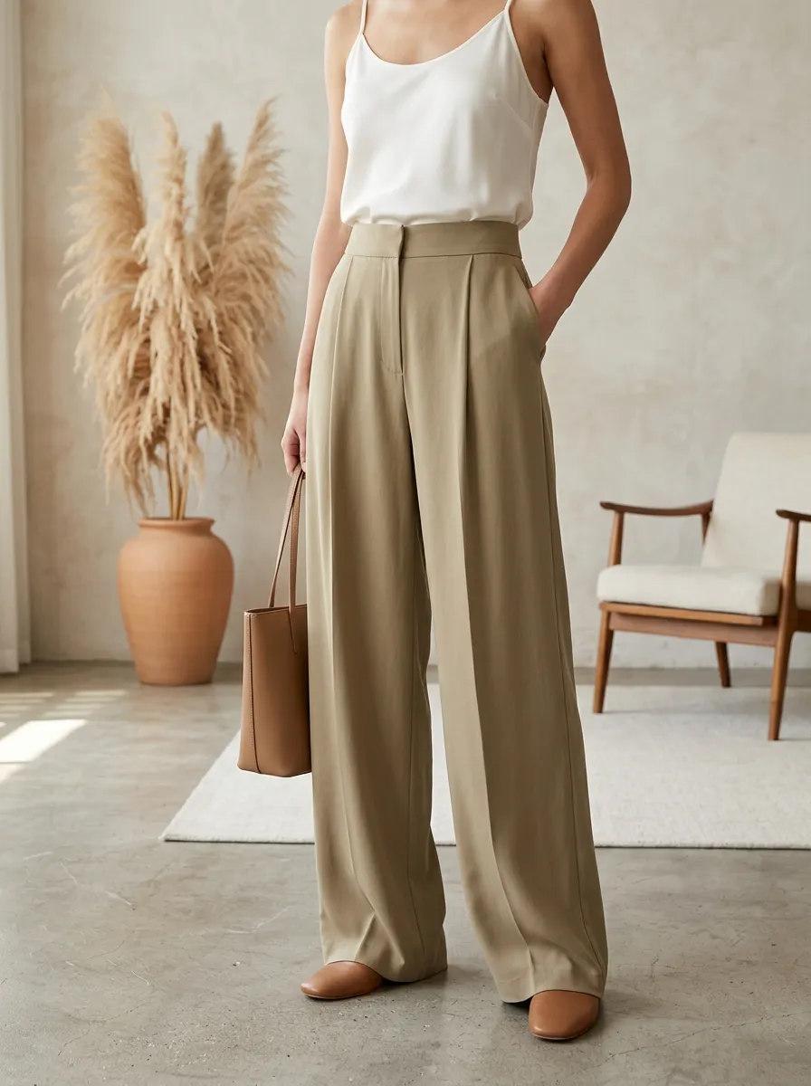 Pleated Tailored Relaxed Women's Wide-Leg Trousers