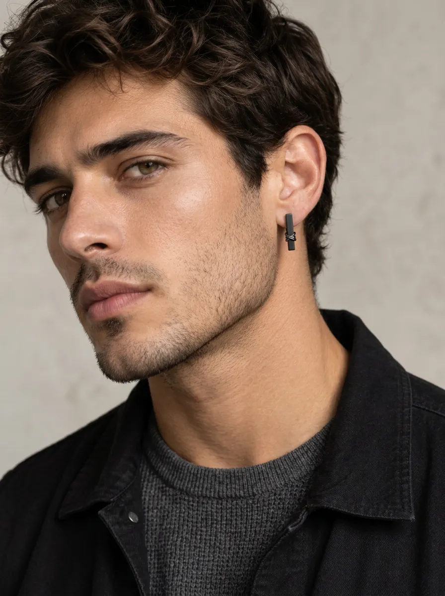 Men's Minimalist Matte Bar Wrapped Stud Earrings