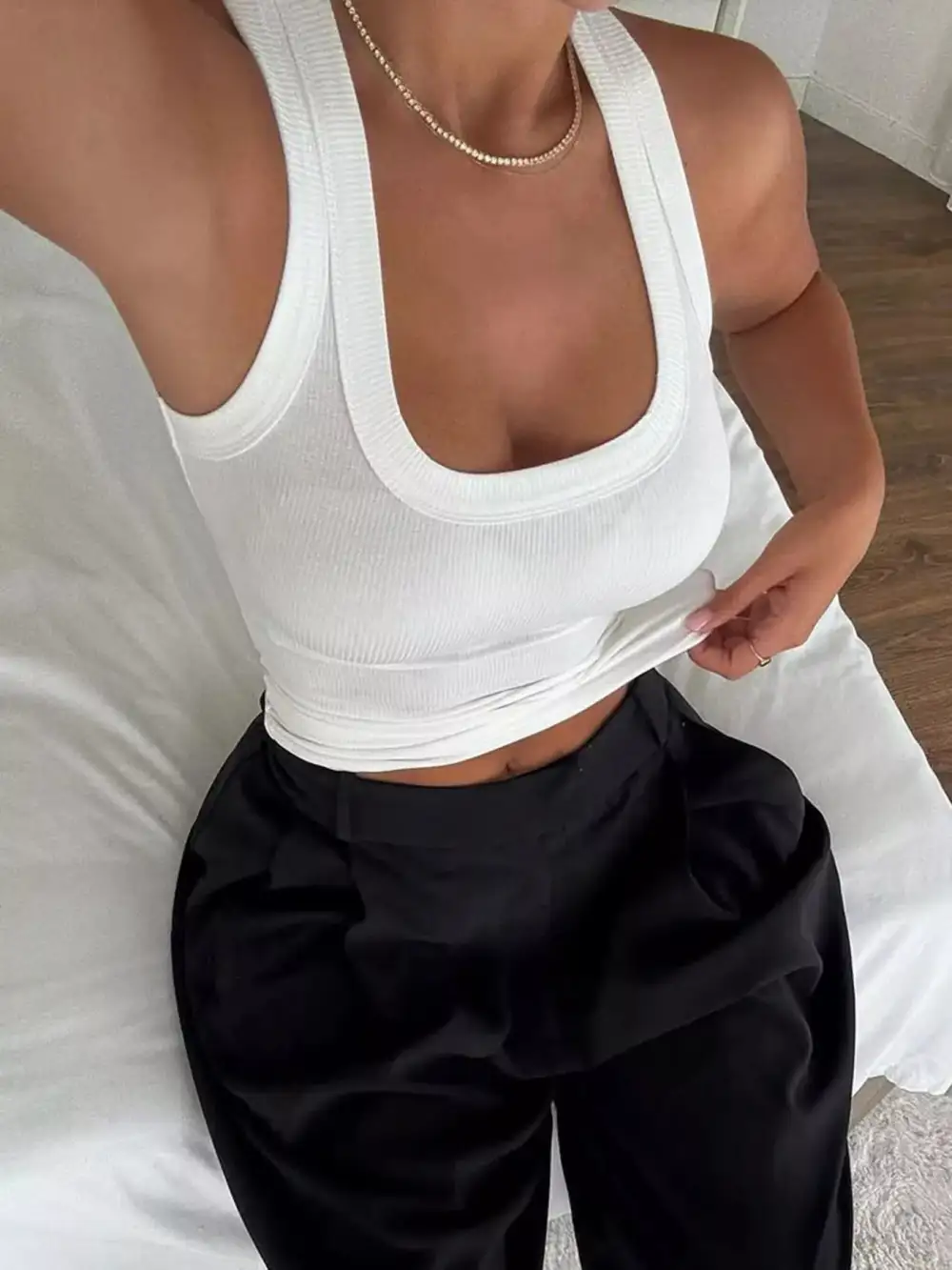 Halter-Neck Ribbed Tank Top
