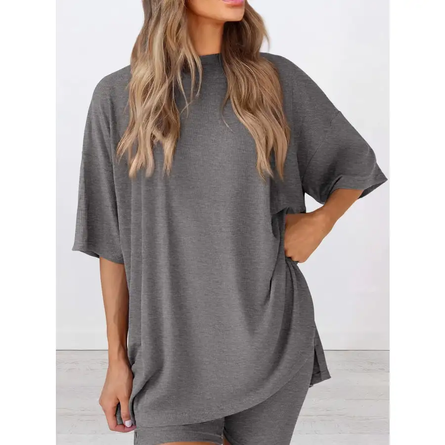 Oversized Round Neck Top and Shorts Set