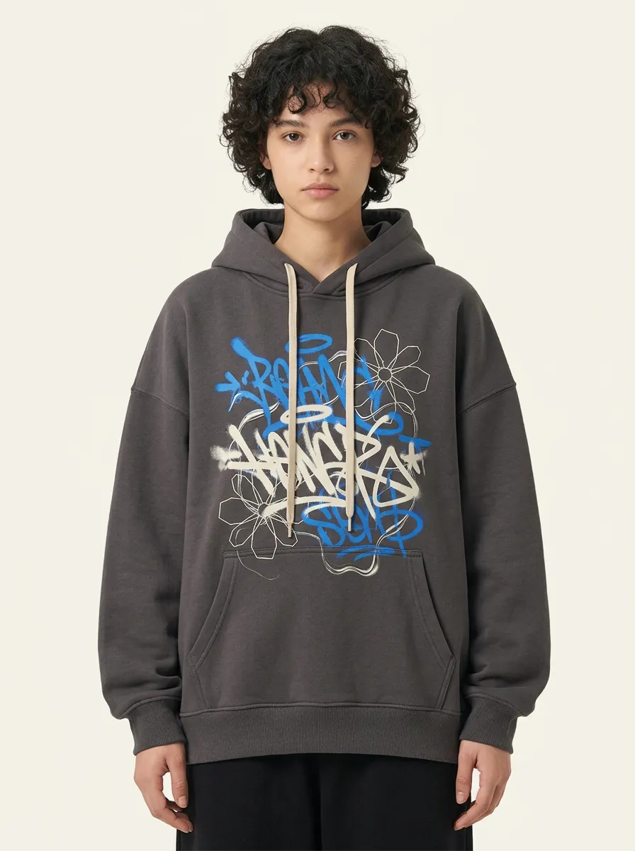 Unisex Streetwear Graffiti Flower Graphic Hoodie