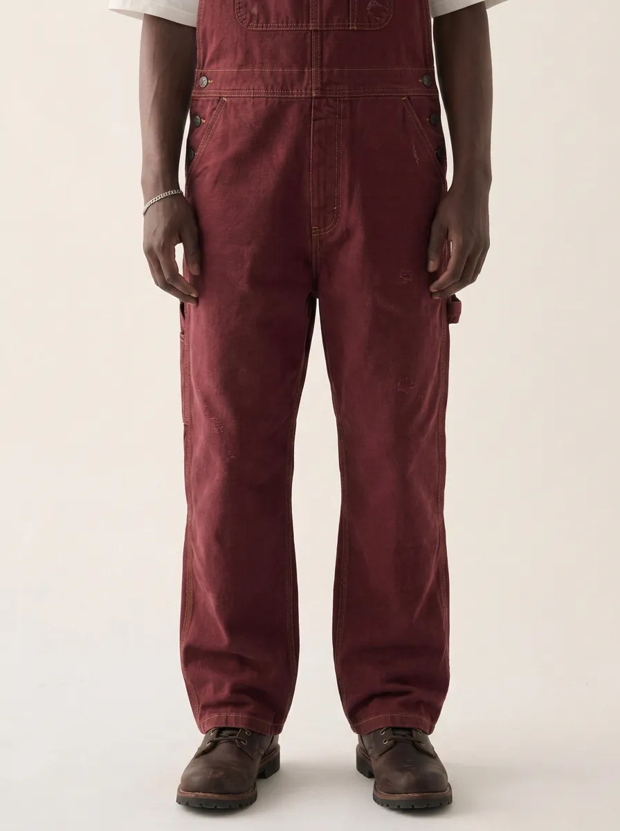 Men's Vintage Washed Charcoal Denim Bib Overalls