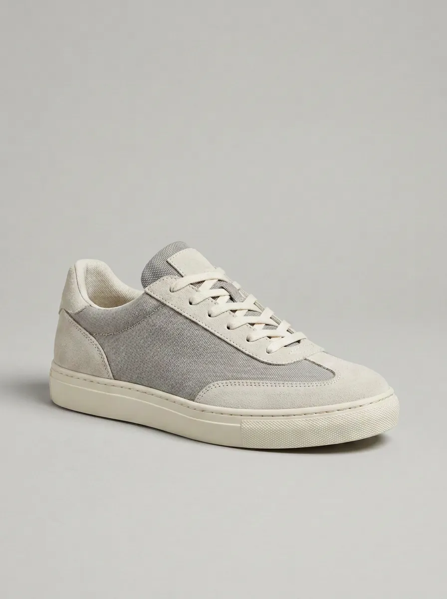 Suede-Panel Mixed-Media Lace-Up Men's Athletic Sneakers