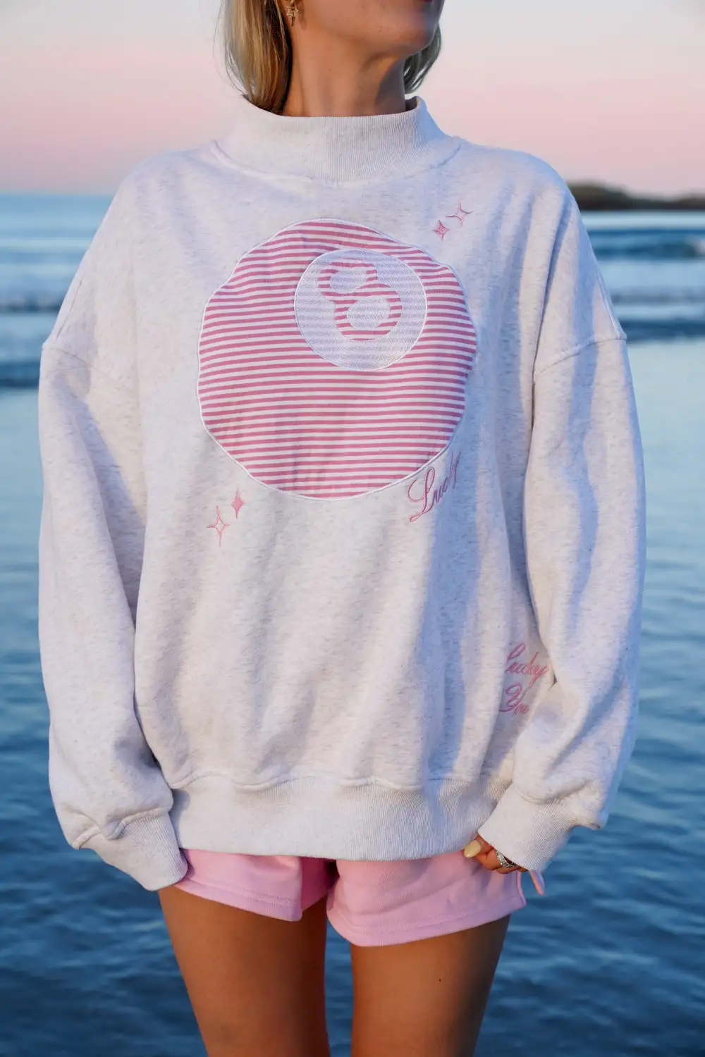 Lucky You Ball Mockneck Embroider Sweatshirt