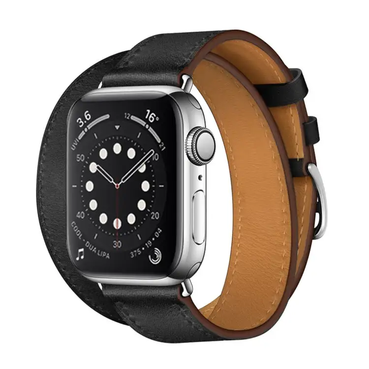 Leather Double-Loop Watch Band for Watch 3 / 2 / 1 Generation 42 mm - Black