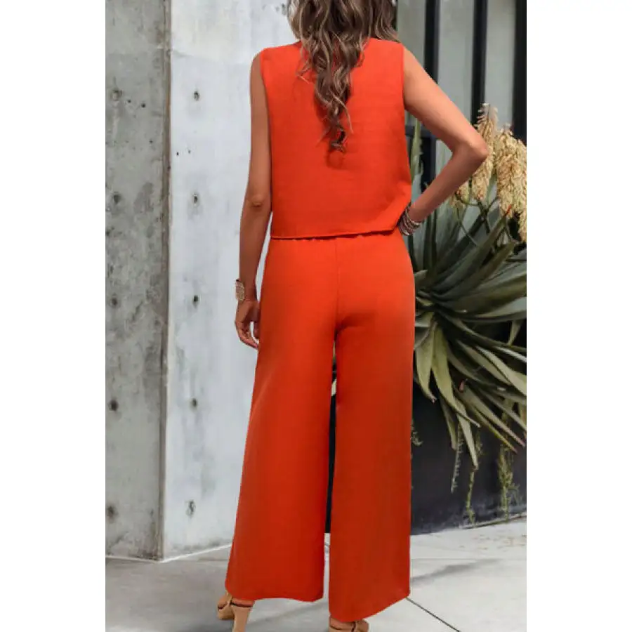 Round Neck Tank and Wide Leg Pants Set