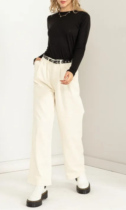 Mid Rise Wide Leg Pants With Pockets