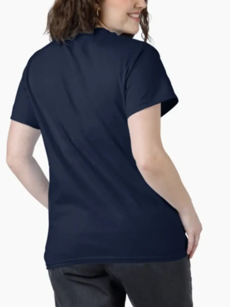 Women's Blue Floral Pattern Print Short-Sleeve Crew Neck T-Shirt
